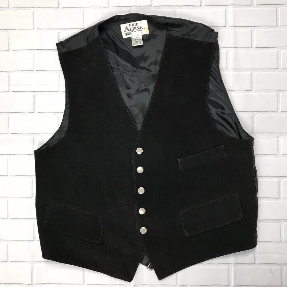 High Alpine Black Suede Snap Vest Size Medium